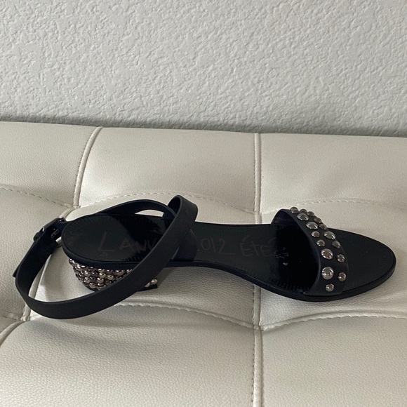 LANVIN Blk Studded LowHeel Ankle Wrap Sandals 37.5 - Picture 3 of 5
